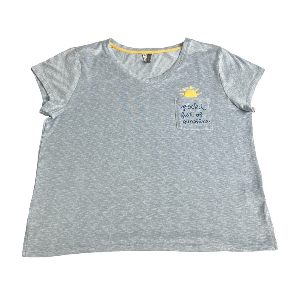 Jaclyn Intimates Pajama Top Womens XL Blue Pocket Full Of Sunshine Sleep Shirt